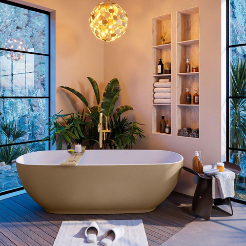 Mondiaz ALAN-DLUX Ensemble de meuble - 130cm - meuble Oro mat - 1 tiroir - Lavabo Cloud Ostra suspendu - vasque Gauche - 0 trous de robinet SW807659