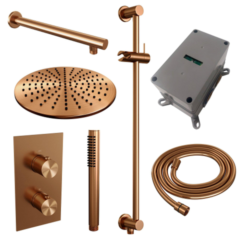 Brauer Copper Edition Ensemble de douche pluie encastré - douche principale 30cm - bouton lisse - douchette à main Barre 1 fonction - glijstang - PVD - cuivre brossé SW538348