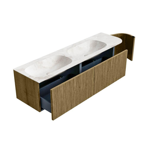 Mondiaz KURVE-DLUX Badkamermeubelset - 165x46x40cm - 2 lade - 1 deur - wastafel solid surface - dubbel / links - zonder kraangat - Dusk SW1415017
