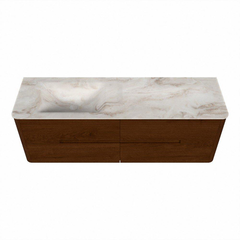 Mondiaz CIRO-DLUX Ensemble de meubles de salle de bains - 150x45x50cm - vasque en solid surface Frappe - 1 lavabo à gauche - sans trous de robinet - 4 tiroirs - Ruby SW1531311