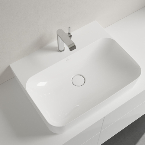 Villeroy & Boch finion wastafel onderzijde - geslepen - 1 kraangat - 60x47cm CeramicPlus - met verdekte overloop - White Alpine (glans wit) SW106476