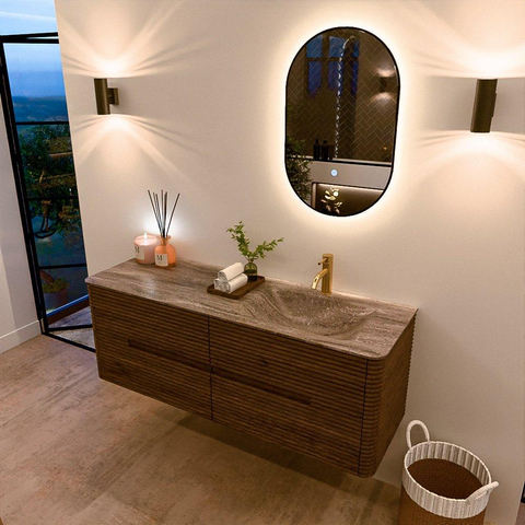 Mondiaz CIRO-DLUX Meuble de salle de bains avec lavabo - 140x45x50cm - Plan vasque solid surface Oza - 1 vasque à droite - 1 trou de robinet - 4 tiroirs - Dusk SW1533283