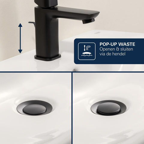 Grohe Dice Wastafelmengkraan - s-size - opbouw - trekwaste - matte black (mat zwart) SW1440580