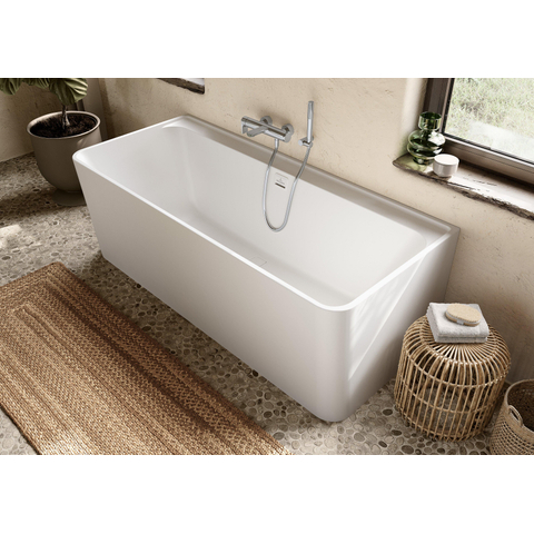 Villeroy & Boch Collaro half - vrijstaand half - vrijstaand bad - 180x80cm rechthoek overloop chroom Acryl - glans wit SW354245