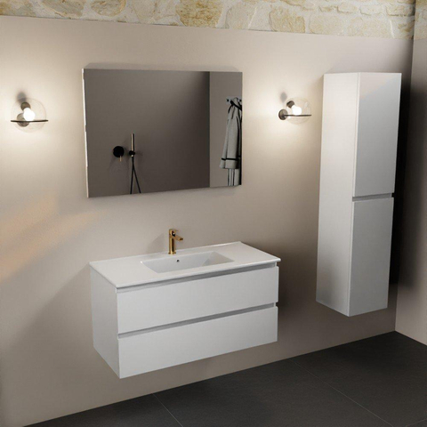 Mondiaz Aivy badmeubelset - 100x45x50cm - 1 kraangat - 1 wasbak talc Keramiek - Midden - 2 lades - Zonder spiegel - MDF Talc SW892091