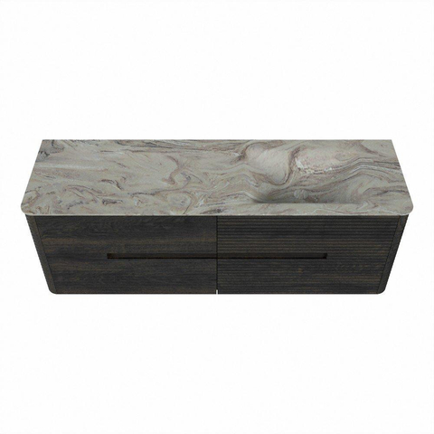 Mondiaz CIRO-DLUX Ensemble de meubles de salle de bains - 150x45x50cm - plan-vasque solid surface Glace - 1 vasque à droite - 1 trou de robinetterie - 4 tiroirs - Shadow SW1532215