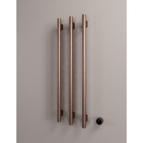 Hotbath &MORE Handdoekradiator - 57x115cm - rond - 3 stangen - verticaal - met schakelaar - PVD - geborsteld koper SW1245715