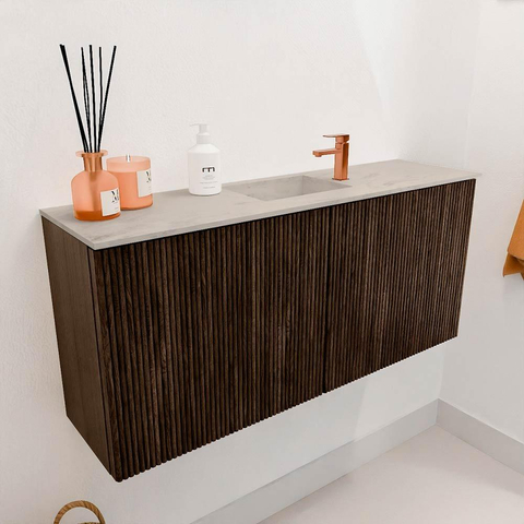 Mondiaz JOYA-DLUX 90cm meuble de salle de bains - couleur Walnut - Vasque FAYE position Milieu 1 trou de robinet couleur Opalo. SW1422510