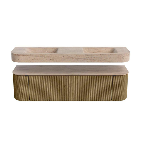 MONDIAZ THOR-DLUX Meuble de salle de bains - 170cm - arrondi gauche + droite - couleur Dusk - 1 tiroir - 2 portes - Vasque suspendue CLOUD Double sans trou de robinet - couleur Saba SW1465731