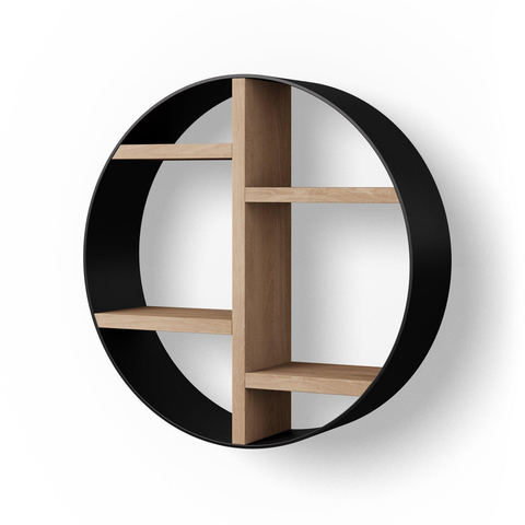 Looox Wood collection Wooden BoX opbouwnis rond zwart mat Ø50x14cm eiken old grey SW108695