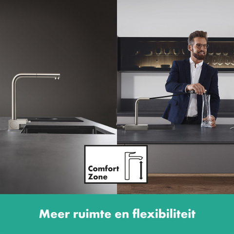 Hansgrohe Aquno select m81 1 greeps keukenkraan - 250 uittrekbare uitloop - 2jet - rvs look SW541629