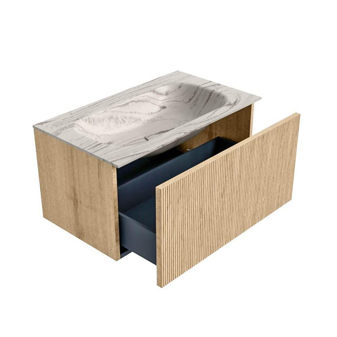 MONDIAZ KURVE-DLUX 80cm badmeubel kleur Oak met 1 lade en 0 deuren. Wastafel BIG SMALL Midden zonder kraangat Nata. SW1432078
