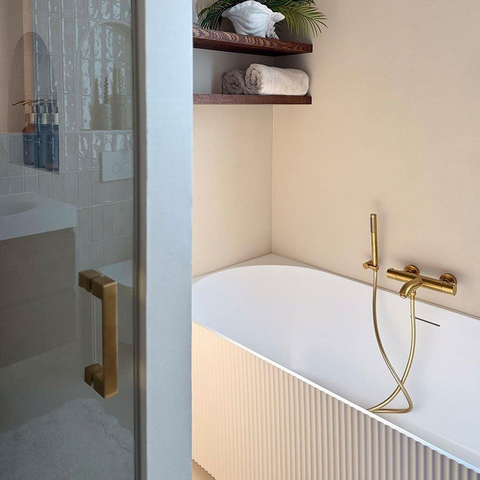Robinet de baignoire Brauer Gold Edition - ensemble de douche - douchette à main 1 fonction - corps lisse - PVD - or brossé SW1164590