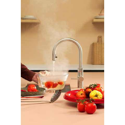 Quooker Flex Round kokendwaterkraan - draaibare & uittrekbare uitloop - Combi incl. Cube reservoir - Warm / kokend / bruisend / gefilterd water - RVS SW299731