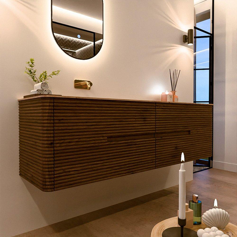 Mondiaz CIRO-DLUX Badkamermeubelset - 170x45x50cm - Solid surface wastafel Arena - 1 wasbak Links - zonder kraangaten - 4 lades - Dusk SW1533117