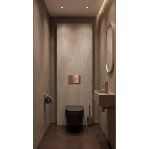 QeramiQ Dely Swirl Toiletset - 36.3x51.7cm - Geberit UP320 inbouwreservoir - met Burda frame - 35mm zitting - koperen bedieningsplaat - ronde knoppen - mat zwart SW1138614