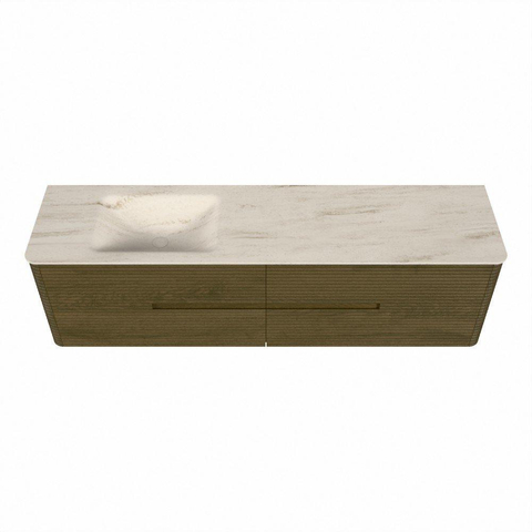 Mondiaz CIRO-DLUX Badkamermeubelset - 180x45x50cm - Solid surface wastafel Meli - 1 wasbak Links - zonder kraangaten - 4 lades - Dusk SW1533187