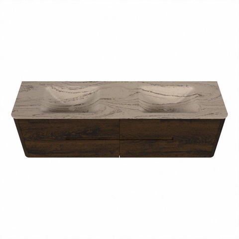 Mondiaz CIRO-DLUX Badkamermeubelset - 170x45x50cm - Solid surface wastafel Arena - 2 wasbak Dubbel - 2 kraangaten - 4 lades - Walnut SW1530488