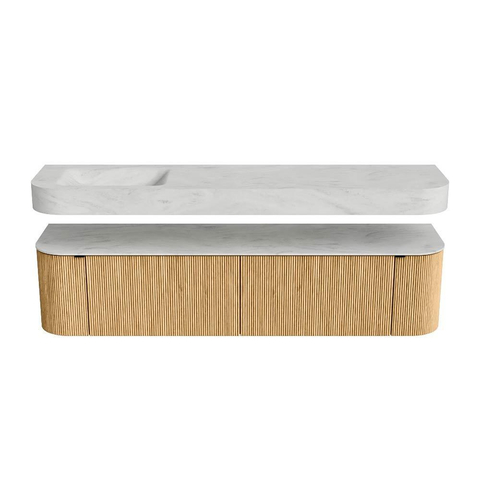 MONDIAZ THOR-DLUX Meuble de salle de bains - 190cm - arrondi gauche + droite - couleur Oak - 2 tiroirs et 2 portes - Vasque suspendue CLOUD gauche sans trou de robinet - couleur Opalo SW1466392
