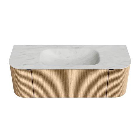 MONDIAZ KURVE-DLUX Meuble de salle de bains 130 cm avec module 25 Len R couleur Oak avec 1 tiroir et 2 portes. Lavabo BIG SMALL central sans trou de robinetterie couleur Opalo. SW1137518