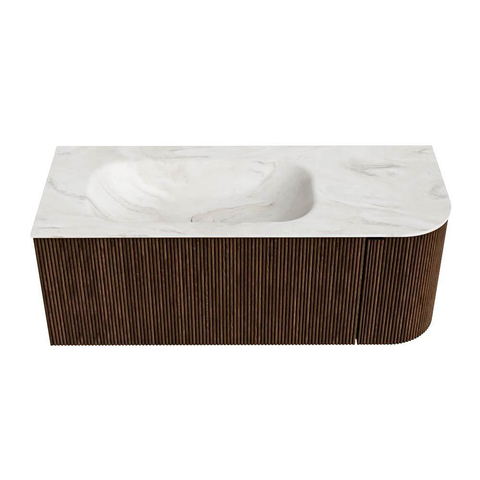 MONDIAZ KURVE-DLUX Meuble de salle de bains 115cm avec module 25 R couleur Walnut avec 1 tiroir et 1 porte. Lavabo BIG SMALL gauche 1 trou de robinet couleur Ostra. SW1137832