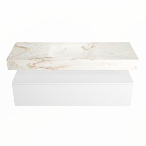 Mondiaz ALAN-DLUX Ensemble de meuble - 130cm - meuble Talc mat - 1 tiroir - Lavabo Cloud Frappe suspendu - vasque Centre - 0 trous de robinet SW805152