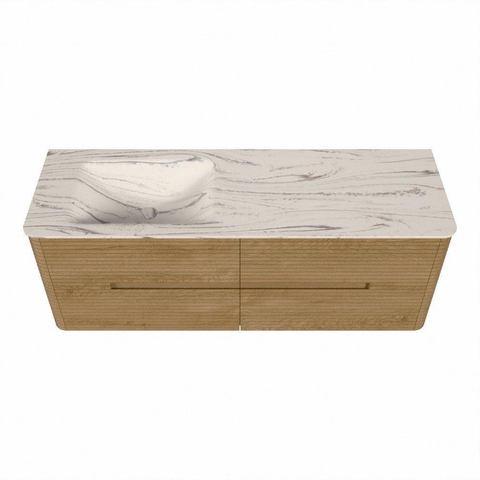 Mondiaz CIRO-DLUX Meuble de salle de bains - 140x45x50cm - Vasque solid surface Nata - 1 lavabo à gauche - 1 trou de robinet - 4 tiroirs - Chêne SW1531475