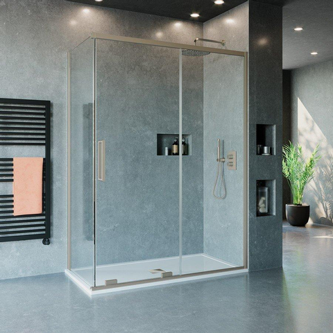Crosswater Optix 10 Vaste wand - 80x200cm - 10mm veiligheidsglas - voor schuifdeur - geborsteld RVS SW700840