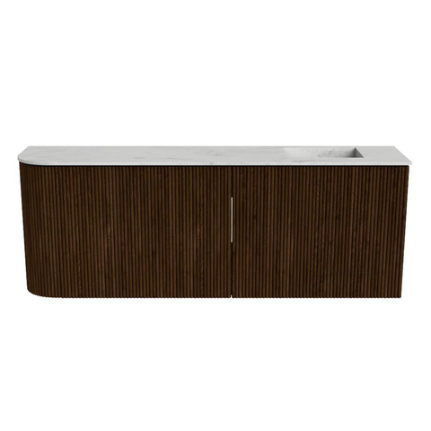 Mondiaz JOYA-DLUX Meuble de salle de bains 111.6cm - arrondi gauche couleur Walnut - Vasque FAYE position Droite 1 trou de robinet couleur Opalo. SW1422551