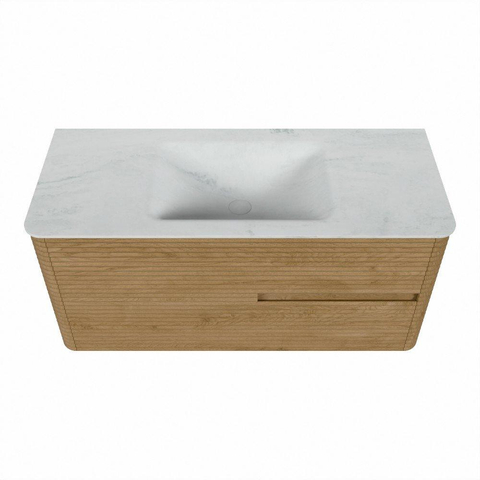 Mondiaz CIRO-DLUX Badkamermeubelset - 110x45x50cm - Solid surface wastafel Opalo - 1 wasbak Midden - 1 kraangat - 2 lades - Oak SW1531011
