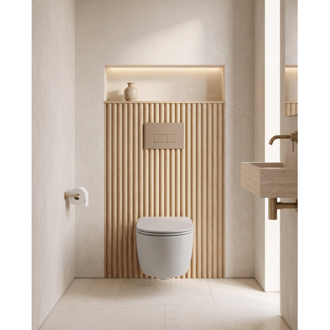 QeramiQ Dely Swirl Toiletset - 36.3x51.7cm - Geberit UP720 Duofix Sigma inbouwreservoir - slim zitting - bedieningsplaat taupe - rechthoekige knoppen - mat wit SW1413202