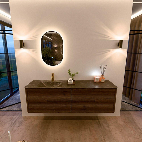 Mondiaz CIRO-DLUX Badkamermeubelset - 170x45x50cm - Solid surface wastafel Lava - 1 wasbak Links - 1 kraangat - 4 lades - Dusk SW1533062