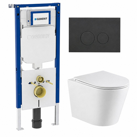 QeramiQ Dely Toiletset - 36.3x51.7cm - diepspoel - rimless - Geberit UP720 inbouwreservoir - softclose toiletzitting - bedieningsplaat mat antraciet - ronde knoppen - met Burda frame - mat wit SW1428201