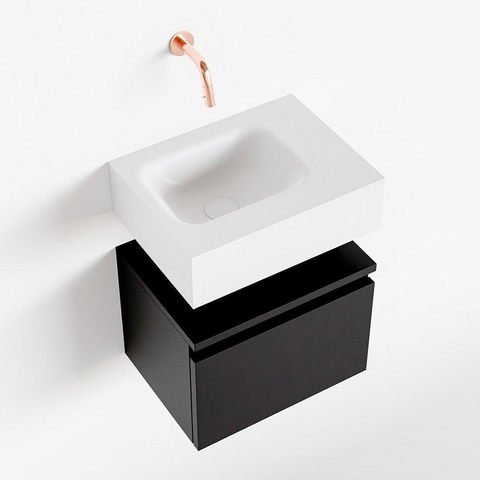 MONDIAZ ANDOR Toiletmeubel 40x30x30cm met 0 kraangaten 1 lades urban mat Wastafel Lex links Solid Surface Wit SW473920