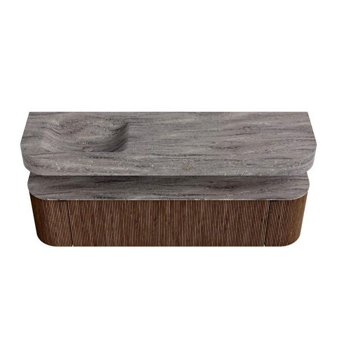 MONDIAZ THOR-DLUX 170cm badmeubel ronding links + rechts kleur Walnut met 1 lade en 2 deuren. Vrijhangende wastafel CLOUD Links 1 kraangat kleur Oza. SW1465683