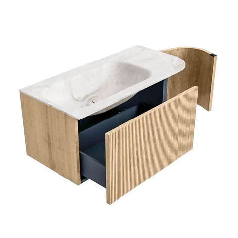 MONDIAZ KURVE-DLUX meuble de salle de bains 95cm avec module 25 R couleur chêne avec 1 tiroir et 1 porte. Lavabo BIG SMALL gauche 1 trou de robinet couleur Frappe. SW1137336