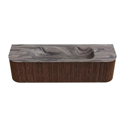 MONDIAZ KURVE-DLUX 160cm badmeubel ronding Links + Rechts kleur Walnut met 1 lade en 2 deuren. Wastafel BIG MEDIUM Midden zonder kraangat Sombra. SW1433669