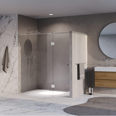 BRAUER Void Carving Nisdeur - 2-delig - 200x200cm - 70cm draaideur aan glas - glascoating - omkeerbaar - helder glas - Chroom SW1418276