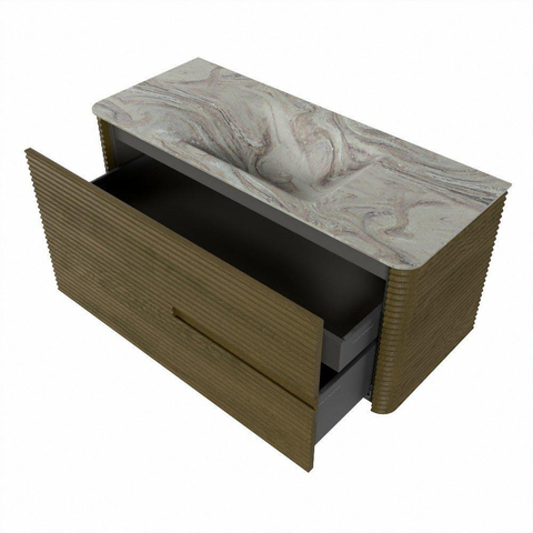 Mondiaz CIRO-DLUX Ensemble de meubles de salle de bains - 110x45x50cm - lavabo solid surface Glace - 1 vasque au milieu - sans trous de robinet - 2 tiroirs - Dusk SW1532976