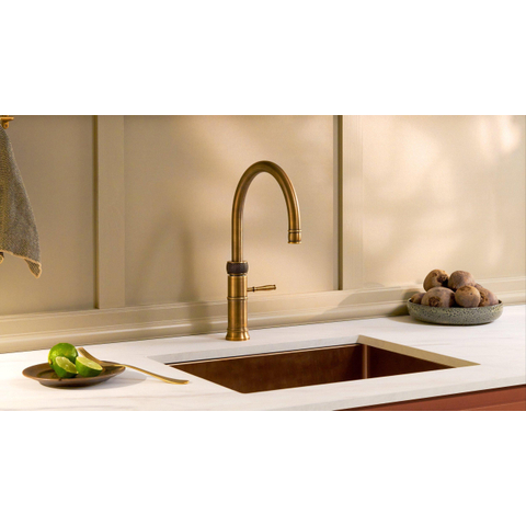 Quooker Classic Fusion Round kokendwaterkraan - draaibare uitloop - PRO3 incl. Cube reservoir - Warm / kokend / bruisend / gefilterd water - Messing patina SW769507