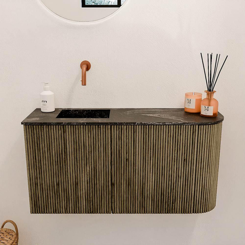 Mondiaz JOYA-DLUX Meuble de salle de bains 81,6cm - arrondi droit couleur Dusk - Vasque FAYE position Gauche Sans trou de robinet couleur Lava SW1423281