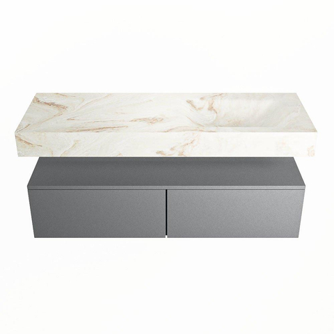 MONDIAZ ALAN - DLUX Badkamermeubelset - 130cm - onderkast - Plata - 2 lades - vrijhangende wastafel - wasbak rechts - 1 kraangat - Frappe SW805501