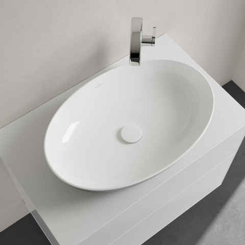 Villeroy & Boch Artis opzetwastafel ovaal - 61x41x12.5cm - zonder kraangat - zonder overloop - Coal Black (glans zwart) SW68832
