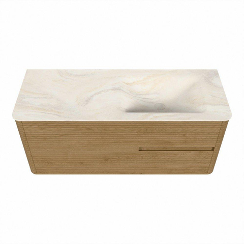Mondiaz CIRO-DLUX Meuble de salle de bains - 120x45x50cm - Plan vasque solid surface Ostra - 1 vasque à droite - sans trous de robinetterie - 2 tiroirs - Chêne SW1530990