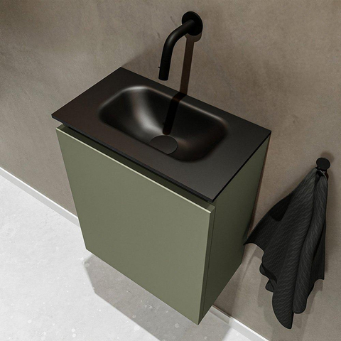 MONDIAZ TURE Toiletmeubel 40x23x50cm met 0 kraangaten 1 deuren army mat Wastafel Eden midden Solid Surface Zwart SW475320