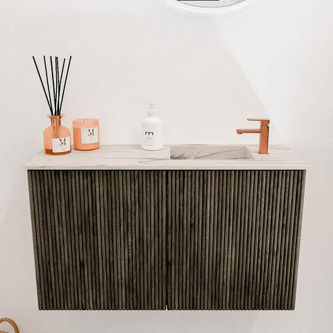 Mondiaz JOYA-DLUX Meuble de salle de bains 70cm - couleur Shadow - Vasque FAYE position Droite 1 trou de robinet couleur Nata SW1424950