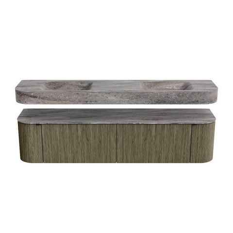 MONDIAZ THOR-DLUX Meuble de salle de bains - 190cm - arrondi gauche + droite - couleur Shadow - 2 tiroirs et 2 portes - Vasque suspendue CLOUD Double 2 trous de robinet - couleur Oza SW1466667