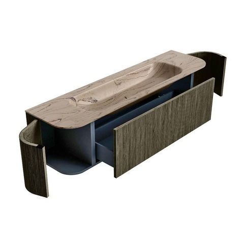 MONDIAZ KURVE-DLUX Meuble de salle de bains 170cm arrondi Gauche + Droite couleur Shadow avec 1 tiroir et 2 portes. Lavabo BIG LARGE Central 1 trou de robinet Arena. SW1431301