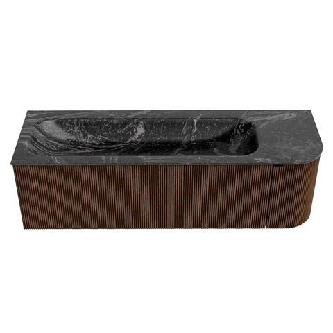MONDIAZ KURVE-DLUX meuble de salle de bains 145 cm avec module 25 R couleur Walnut avec 1 tiroir et 1 porte. Lavabo BIG LARGE gauche sans trou de robinet couleur Lava. SW1137266