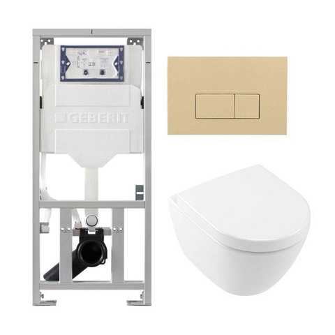 Villeroy & Boch Subway 2.0 compact DirectFlush Set de toilettes - réservoir Geberit - softclose - quickrelease - plaque de déclenchement beige - boutons rectangulaires - blanc SW1164832